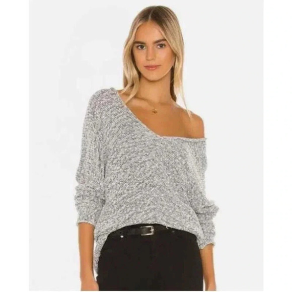NEW Free People Bright Lights Oversized V-Neck Sweater in Obsidian Glass Sz M - Picture 1 of 7